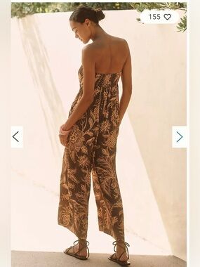 FARM Rio Brown Botanical-Print Wide Leg Pants